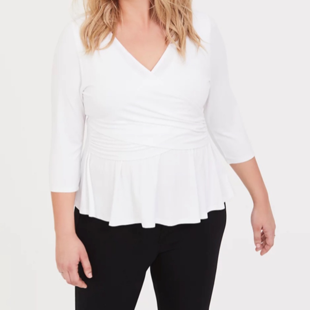 COPY - *NWT* SUPER SOFT WHITE SURPLICE PEPLUM TOP
